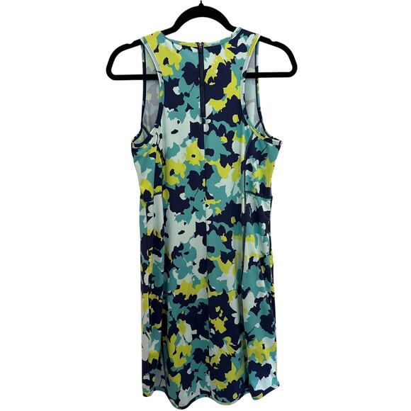 Title Nine Floral Athletic Dress Blue Green Yellow Sleeveless Zip Back Pockets - Picture 4 of 12